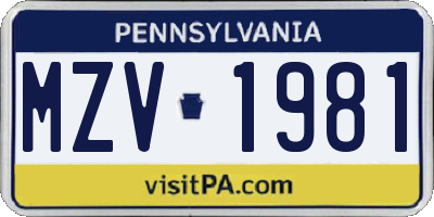 PA license plate MZV1981