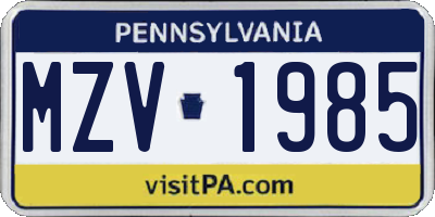 PA license plate MZV1985