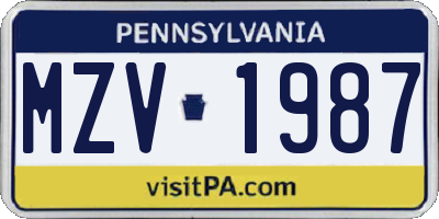PA license plate MZV1987