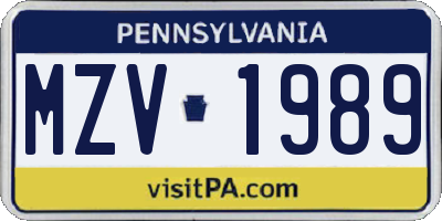 PA license plate MZV1989