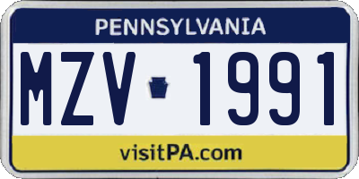 PA license plate MZV1991