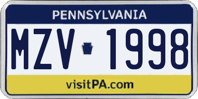 PA license plate MZV1998