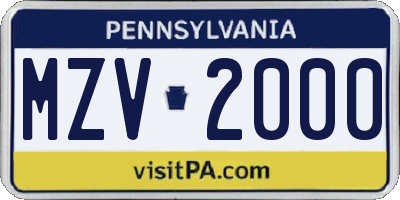PA license plate MZV2000