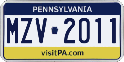 PA license plate MZV2011
