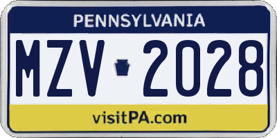 PA license plate MZV2028