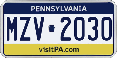 PA license plate MZV2030