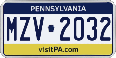 PA license plate MZV2032