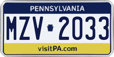 PA license plate MZV2033