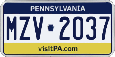 PA license plate MZV2037
