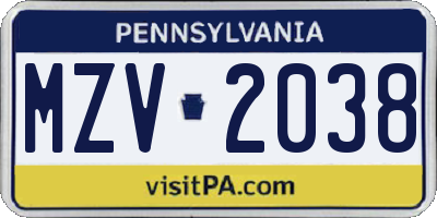 PA license plate MZV2038