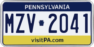 PA license plate MZV2041