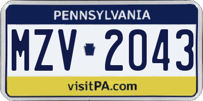 PA license plate MZV2043