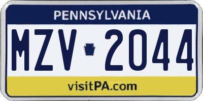 PA license plate MZV2044