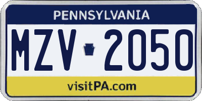 PA license plate MZV2050