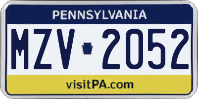 PA license plate MZV2052