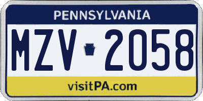 PA license plate MZV2058