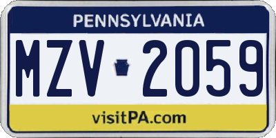 PA license plate MZV2059