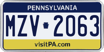PA license plate MZV2063
