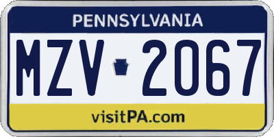 PA license plate MZV2067