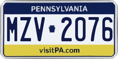 PA license plate MZV2076