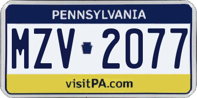 PA license plate MZV2077