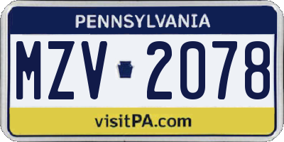 PA license plate MZV2078