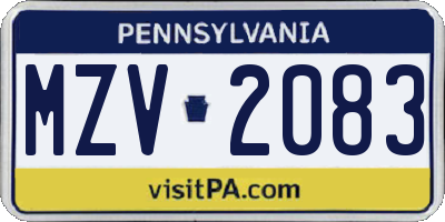 PA license plate MZV2083