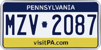PA license plate MZV2087