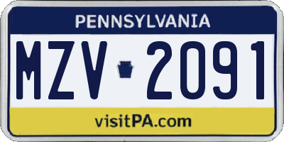 PA license plate MZV2091