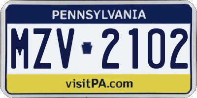 PA license plate MZV2102