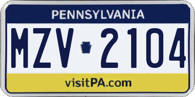 PA license plate MZV2104