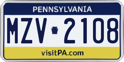 PA license plate MZV2108