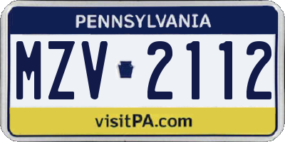 PA license plate MZV2112