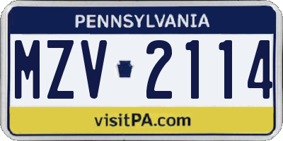 PA license plate MZV2114