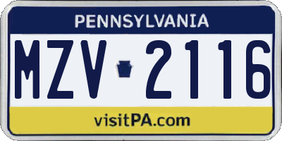 PA license plate MZV2116