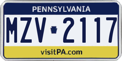 PA license plate MZV2117