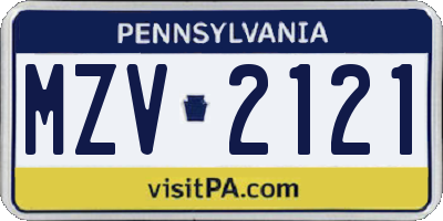 PA license plate MZV2121