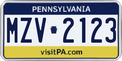 PA license plate MZV2123