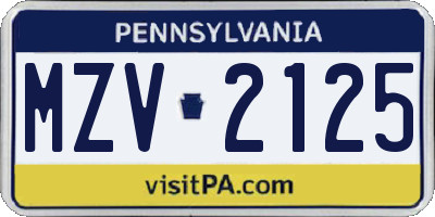 PA license plate MZV2125