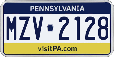 PA license plate MZV2128