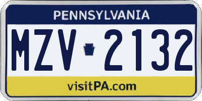PA license plate MZV2132
