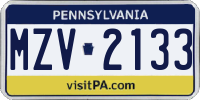 PA license plate MZV2133