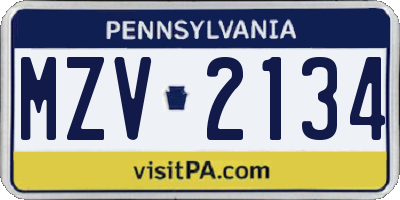 PA license plate MZV2134