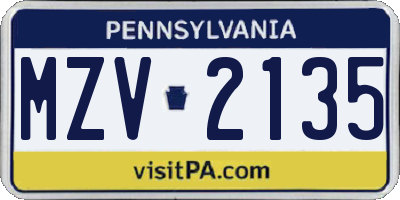 PA license plate MZV2135
