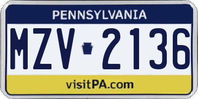 PA license plate MZV2136