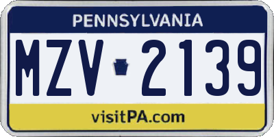 PA license plate MZV2139