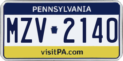 PA license plate MZV2140