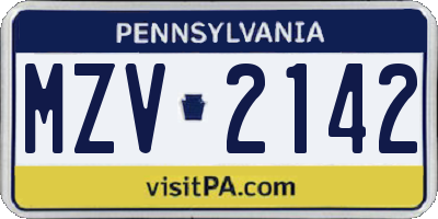 PA license plate MZV2142
