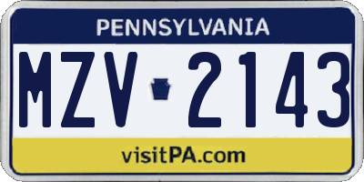 PA license plate MZV2143