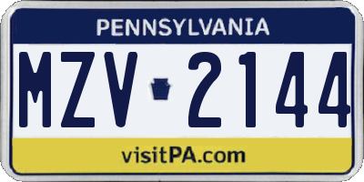 PA license plate MZV2144
